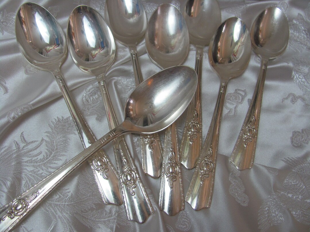 Maytime 1944 Spoons // Set of 8 Matching Silver Plate Tablespoons Soup Spoons Harmony House Etsy