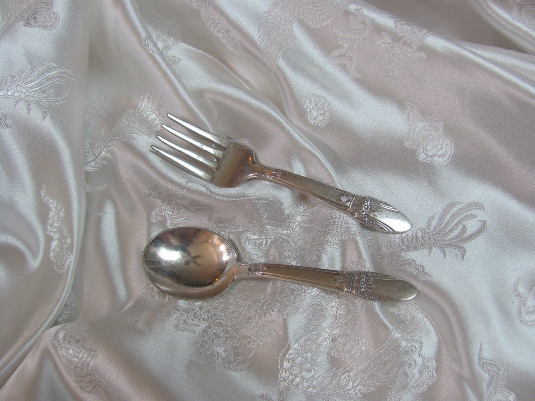 Baby Silverware Set Silver Plate Small Baby Fork Spoon Etsy
