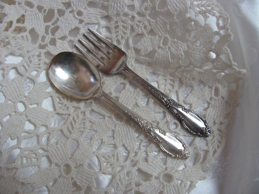 Baby Silverware Set Silver Plate Small Baby Fork Spoon Etsy
