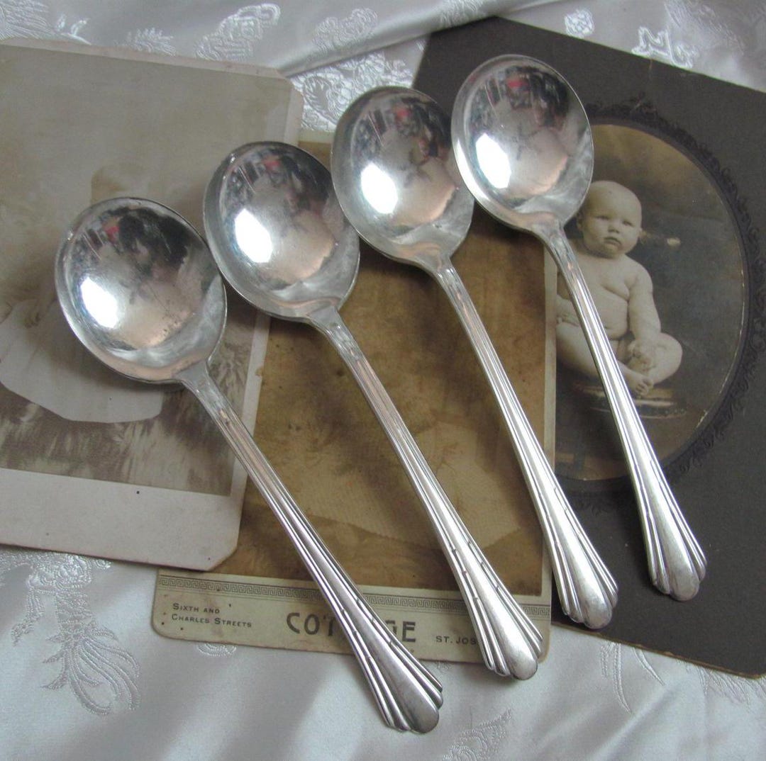 Racebrook // 4 Silver Plate Soup Gumbo Spoons 7
