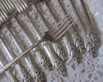 Evening Star 1950 Pattern - Set of 11 Silver Plate Dinner Grille Viande Forks - Community - No Mono - Many other patterns in my shop