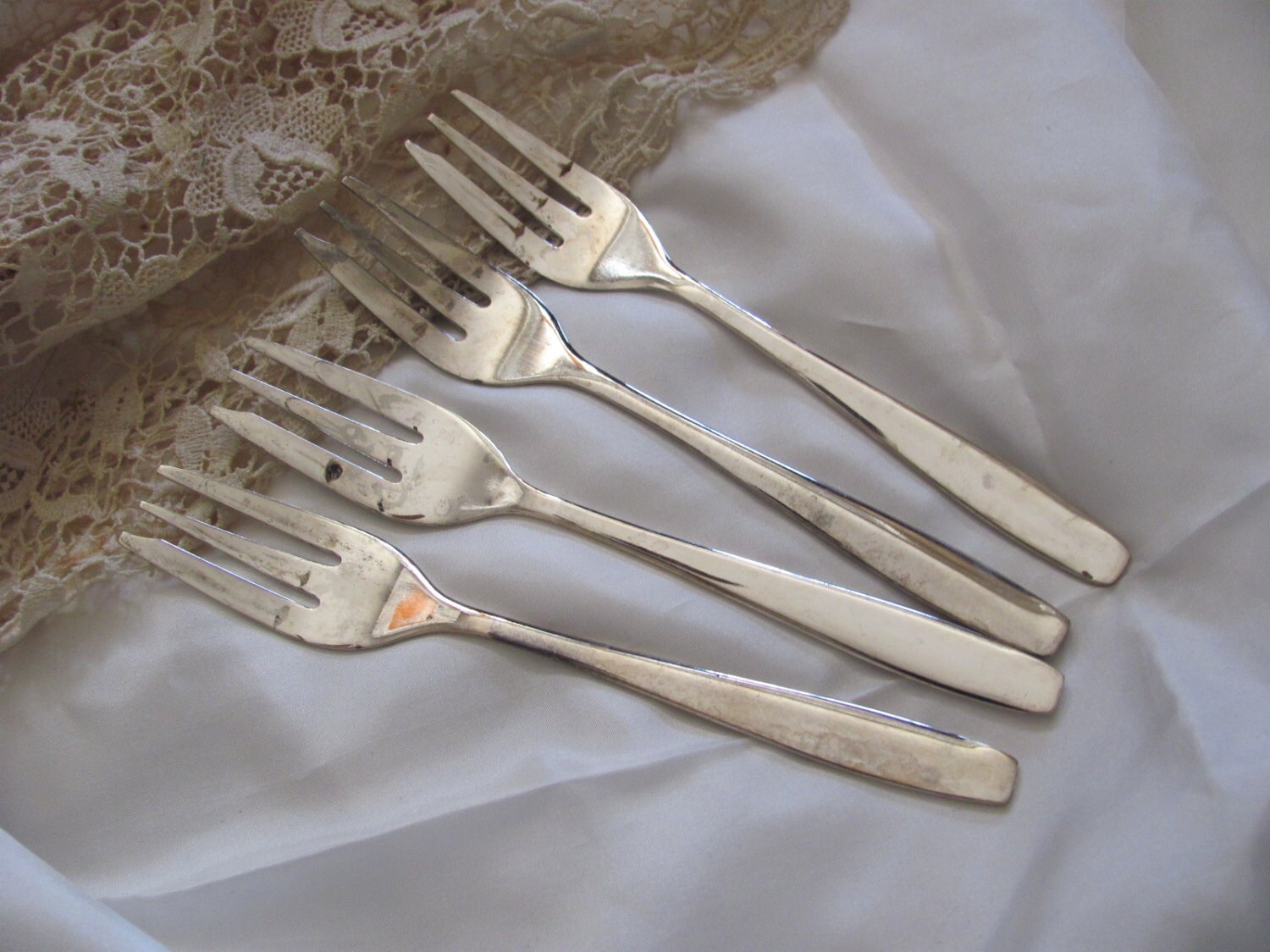 Cake Forks Set of 4 Small Antique Silver Plate Pastry Cake Etsy