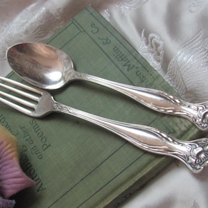 May include: A silver fork and spoon set with ornate handles. The utensils are lying on a green book with the text "Autonomy and the Art of Self-Control Poems" visible.