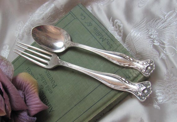 Mystic 1903 Pattern // Youth Child Size Fork & Spoon Set Silver Plated // Vintage Antique Silverware Flatware Cutlery // More in my shop