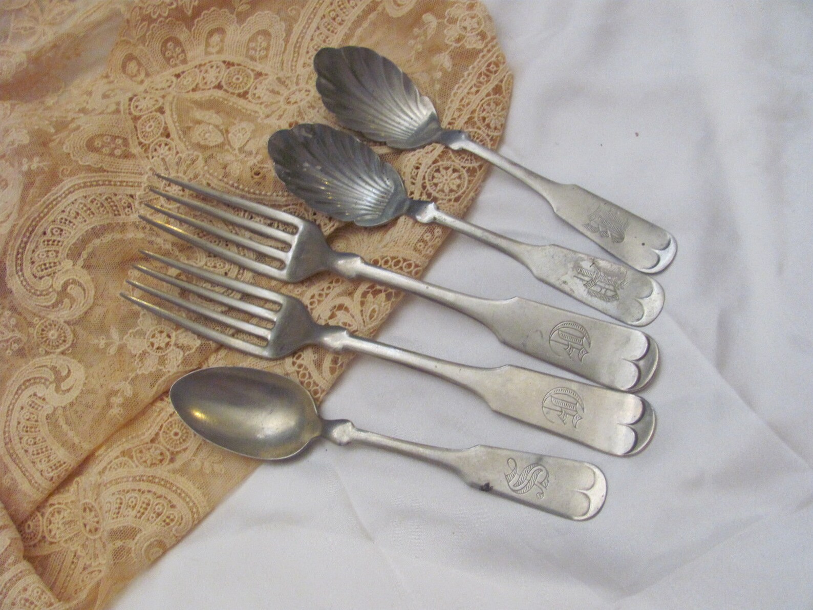 SILVERWARE 5 Antique Silver Nickel Spoons and Forks Assorted Etsy