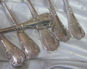 Wow! Set of 6 Silver Plate Serving Spoons - Reed & Barton Sheffield Grapes Pattern 1910 // Vintage Antique Flatware Silverware Cutlery