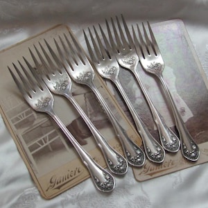 Bridal Rose 1913 Pattern // 6 Vintage Silver Plate Salad Dessert Forks Fancy Ornate - No Mono - Antique Silverware Flatware Cutlery