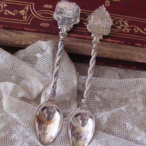 2 Collectible Souvenir Silver Plate Small Coffee Demi Demitasse Spoons - Made in Holland Corwill Lutheran Church