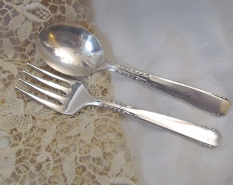 Brookwood Pattern // Silver Plate Small Baby Infant Fork Spoon Set // Vintage Antique Flatware Silverware // More to choose from in my shop