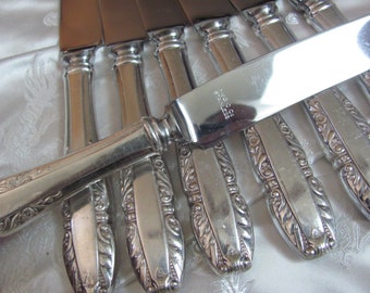 McGlasson Clark - 7 Vintage Silver Plate Dinner Knives // Antique Silverware Flatware Cutlery