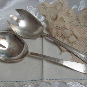 Pair 2 Silver Plate Large Casserole Serving Spoons - Assorted Mismatched Patterns 9&quot; Long