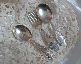 Silver Plate Baby Spoon - Engraved Birth Record YOUR CHOICE - Ronald Elisabeth Russell Chad Barry Mark Brent Michael Edward