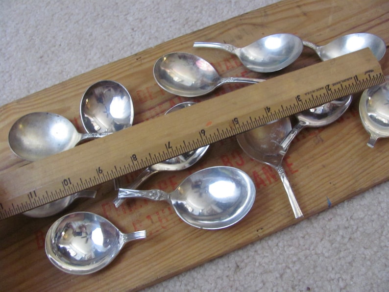Lot of 12 Silver Plate Gumbo Soup Round Spoon Bowls Only No Handles