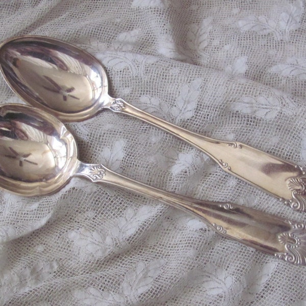 NM Silver // Silver Plate Large Serving Spoons Set of 2 - No Mono // Vintage Antique Silverware Flatware Serving Pieces