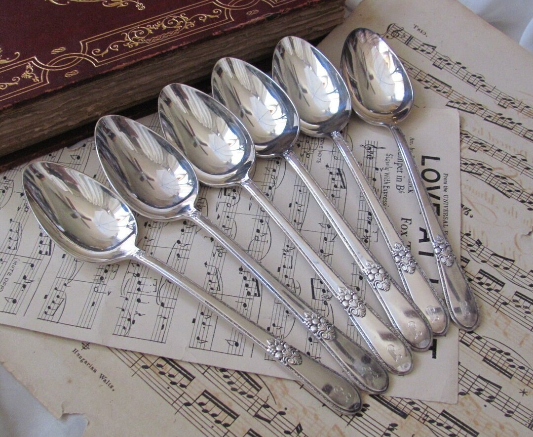 Adoration Pattern - Set 6 Silver Plate Tablespoons Soup 7" Mono J ...