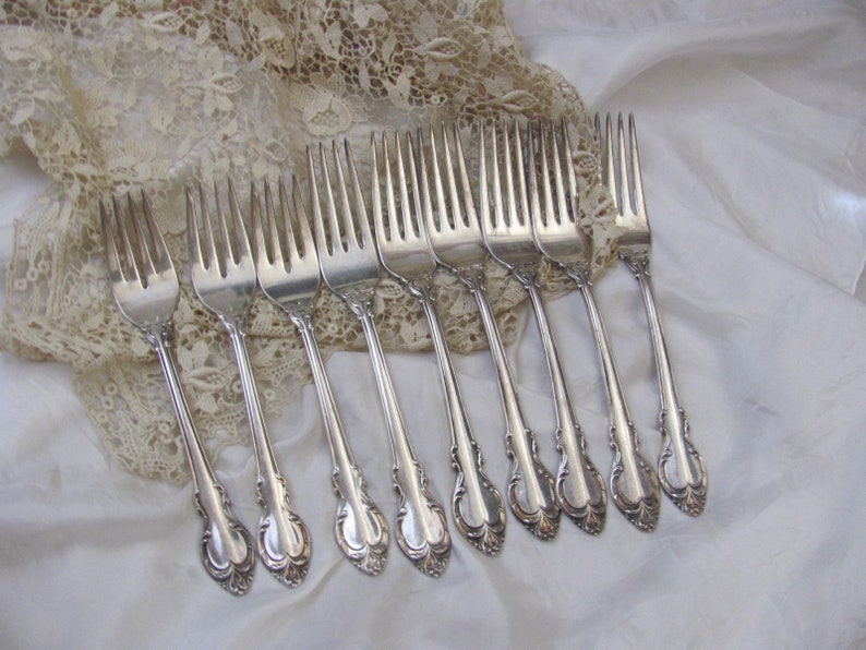 Silver Fashion 1957 Holems Edwards Set of 6 Silver Plate Dinner Forks 3 Salad
