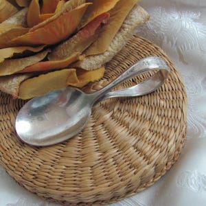 Grosvenor Pattern // Silver Plate Small Baby Infant Curved Bent Spoon // Vintage Antique Silverware Flatware // Many more in my shop