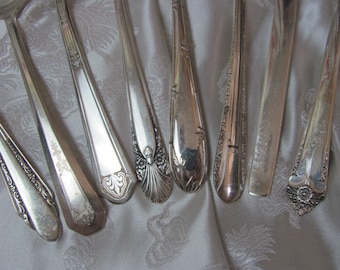 Lot of 8 Vintage Silver Plate Tablespoons Table Spoons Oval Soup Spoons 7" - Assorted Mixed MisMatched Patterns Ornate Fancy