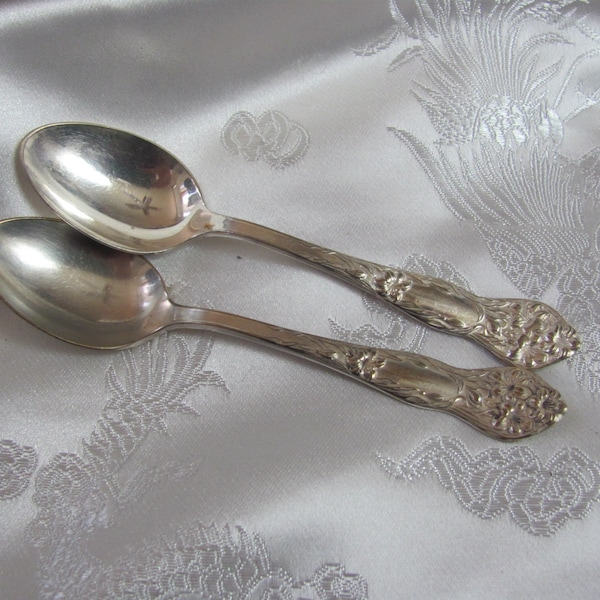 Lilyta 1909 // Set of 2 Small Silver Plate Demitasse Demi Coffee Espresso Jelly Spoons 4.5" 11cm - Rare Pattern Floral Ornate Fancy