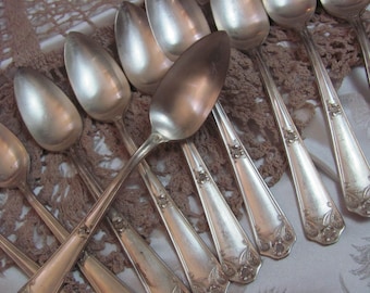 Juego de 10 cucharas de fruta Lois Pattern 1910, bañadas en plata, con punta para pomelo y cítricos.