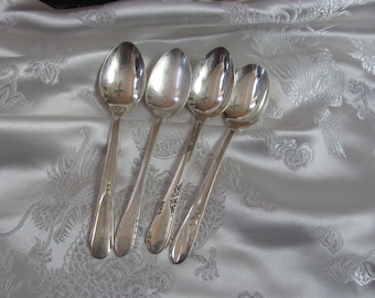 Lot of 4 Small Silver Plate Coffee Demitasse Demi Espresso Sugar Spoons Assorted Patterns // Vintage Silverware Flatware Cutlery
