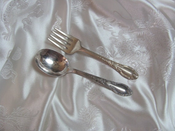 Baby Silverware Set of 4 Mismatched Silver Plate Small Baby Infant Forks &  Spoons Assorted Patterns Many Others to Choose From 