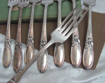 White Orchid Pattern 1953 - Set of 9 Silver Plate Dinner Forks  - Community // Vintage Antique Silverware Flatware