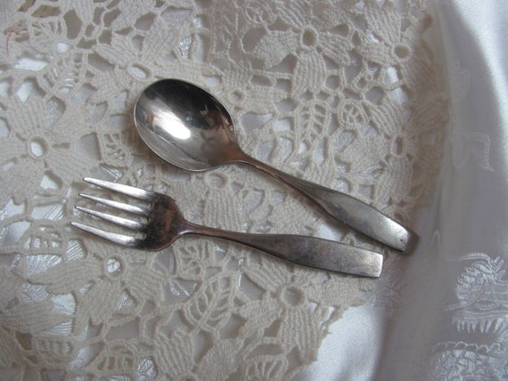 Baby Silverware Set - Silver Plate Small Baby Fork Spoon Toddler Infant -  Leonard // Many other patterns to choose from