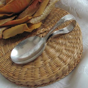 Fantasy Pattern // Silver Plate Small Baby Infant Curved Bent Spoon // Vintage Antique Silverware Flatware // Many more in my shop