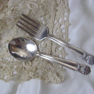 Eternally Yours Pattern // Silver Plate Small Baby Infant Fork Spoon Set // Vintage Antique Silverware Flatware / More in my shop