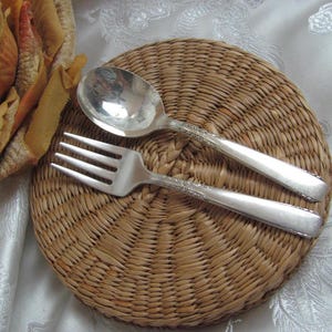 Brookwood Pattern // Silver Plate Small Baby Infant Fork Spoon Set // Vintage Antique Flatware Silverware // More to choose from in my shop