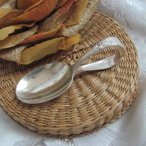 Morning Star Pattern // Silver Plate Small Baby Infant Curved Bent Spoon // Vintage Antique Silverware Flatware // Many more in my shop