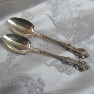Set of 2  Small Silver Plate Demitasse Coffee Espresso Cocktail Spoons - Orleans Pattern 1965 // Vintage SIlverware Flatware Cutlery