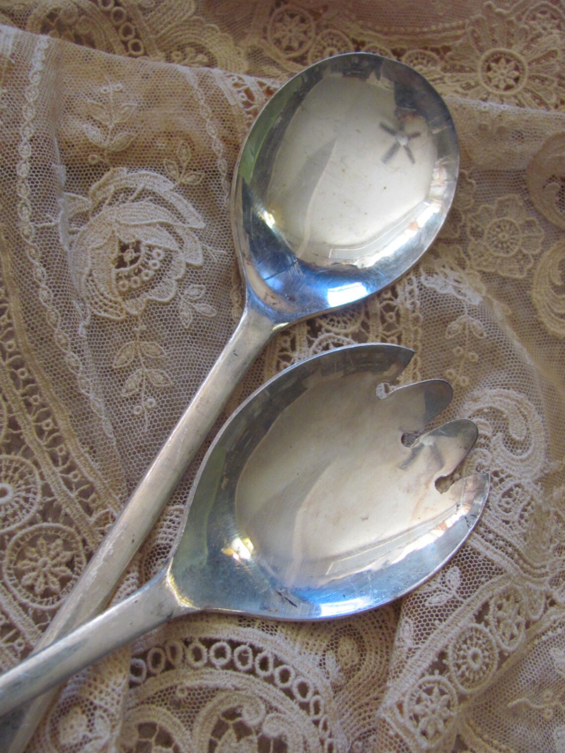 Salad Set Large Silver Plate Salad Set Serving Spoon Fork Etsy
