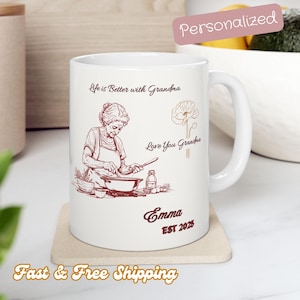 Gepersonaliseerde oma-mok, gratis verzending, het leven is beter met oma, cadeau van kleinkind, gepersonaliseerde bloemenmok, Moederdagcadeau voor oma