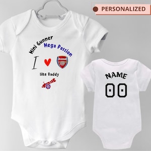 Personalized Arsenal Baby Bodysuit, name and number option, Little Gunner Like Dad, Future Footballer, Newborn Gift for Arsenal Fans,Arsenal