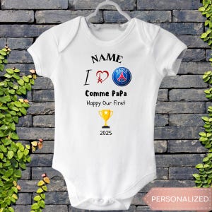 Body personalizado para bebê do PSG, "Eu amo o PSG como um pai", "1ª Liga dos Campeões", "Presente de futebol para recém-nascido", "Torcedor do Paris", "Fã de bebê", "Ideia para o parto"