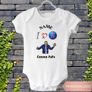 Body personalizado para bebê do PSG, "Eu amo o PSG como um pai", presente de futebol para recém-nascido, torcedor do Paris, torcedor de bebê, look para o jogo, ideia de parto para menino e menina