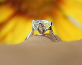 8MM F1 Moissanite Solitaire,  4 prong Engagement ring, round moissanite engagement ring, tulip solitaire