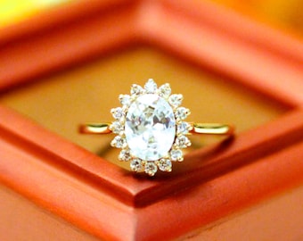 1.50ct Oval LAB created diamond ring,  Vintage style Floral Halo ring, engagement ring, 14K gold