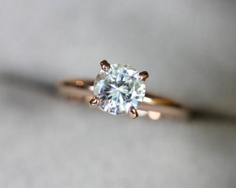 6.5mm Moissanite Solitaire Engagement Ring, 14K Rose Gold,Moissanite engagement ring