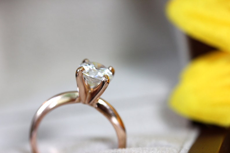 6.5mm Moissanite Solitaire Engagement Ring, 14K Rose Gold,Moissanite engagement ring image 2