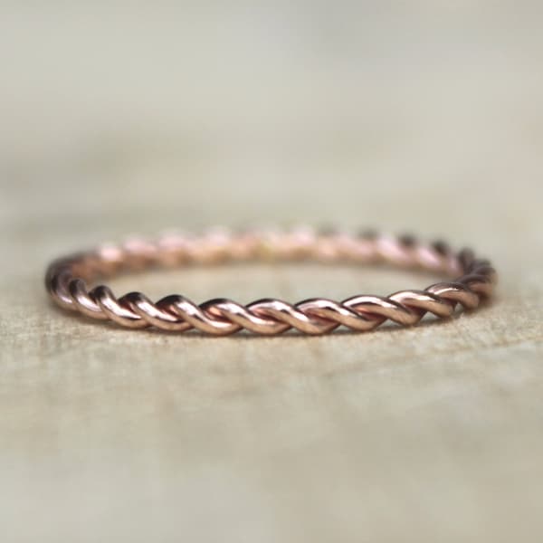 Rose Gold Twist Ring, pink Gold Fill Stackable Ring, karma jewelry, eternity ring, nautical theme