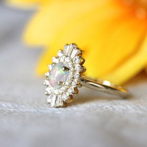 Opal Engagement Ring, Art Deco halo engagement ring, Double halo ring, Ethiopian opal ring image 4