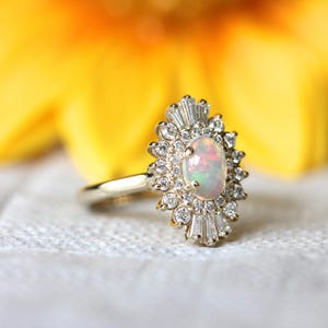 Opal Engagement Ring, Art Deco halo engagement ring, Double halo ring, Ethiopian opal ring image 2