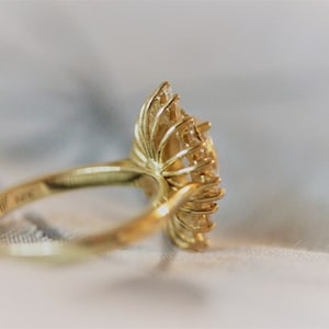 Moissanite Marquise Engagement Ring, Art Deco halo engagement ring, Double halo ring, milgrain detail, image 4
