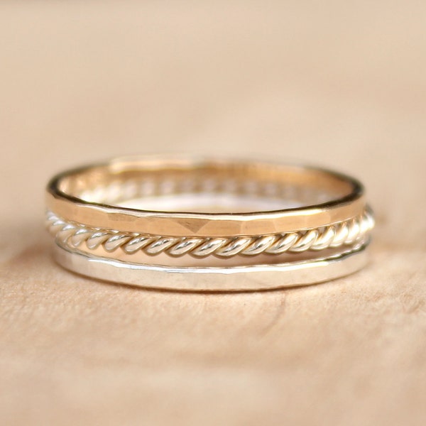 Solid gold Stacking Rings - Set of 3 - Sweet Mix, elegant casual, eternity rings, stackers, thin ring