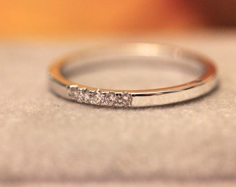 14k white Solid Gold Diamond Ring, Micro Set pave, Diamond Thin Band, WHITE GOLD, diamond stacking band