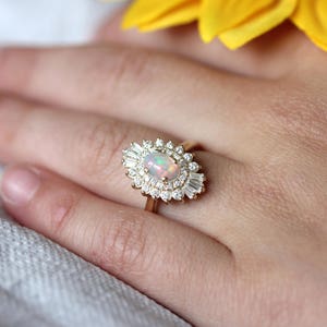 Opal Engagement Ring, Art Deco halo engagement ring, Double halo ring, Ethiopian opal ring image 7