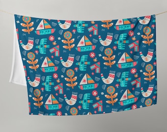 Folklore Vögel Kinderdecke - Skandinavische Kinderzimmer Überwurf, gemütliches Geschenk für Kleinkinder